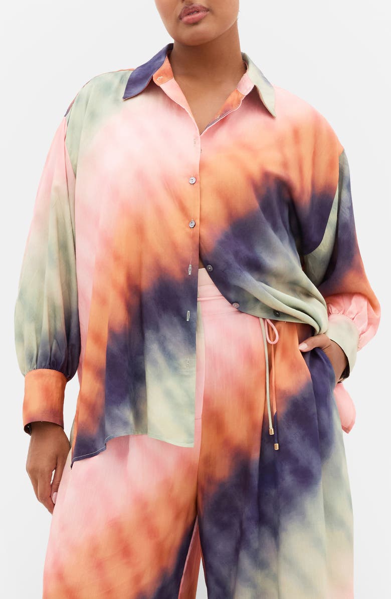 City Chic Sunset Ombré Button-Up Shirt, Main, color, Sunset Ombre