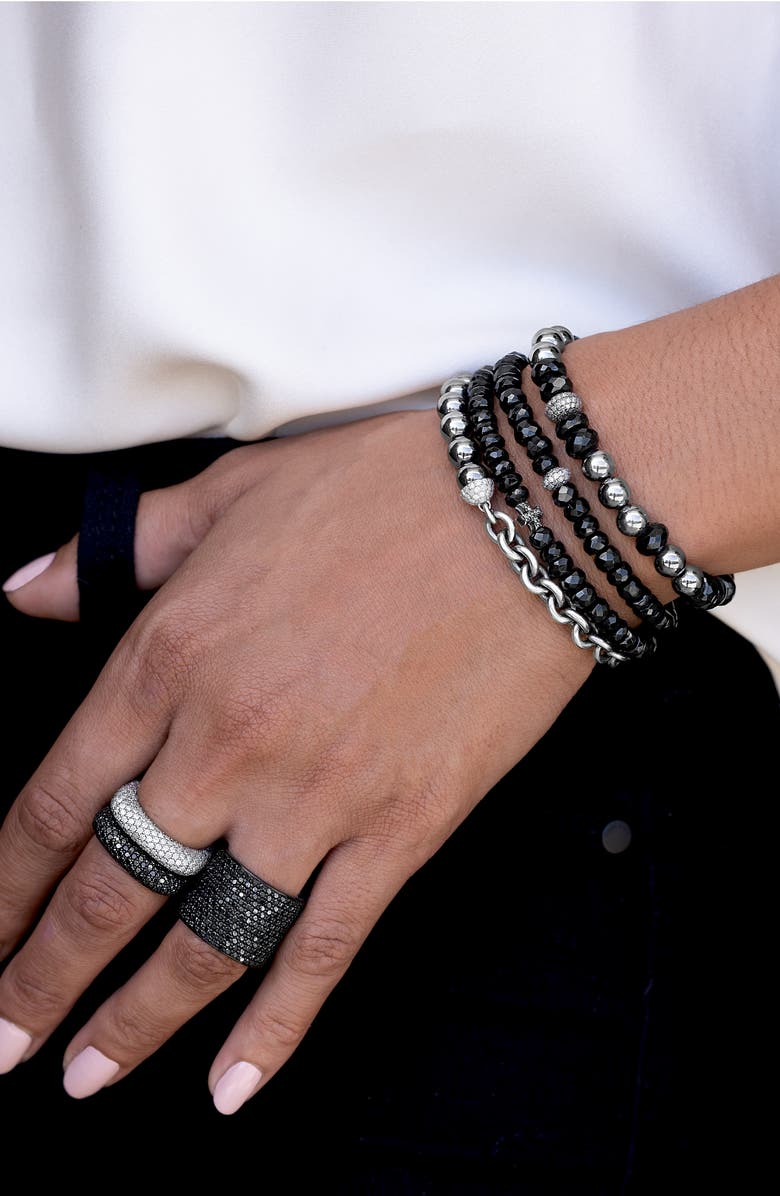 Sheryl Lowe Spinel 5MM Bead Bracelet With Diamond Donut, Alternate, color, Spinel / Sterling Silver