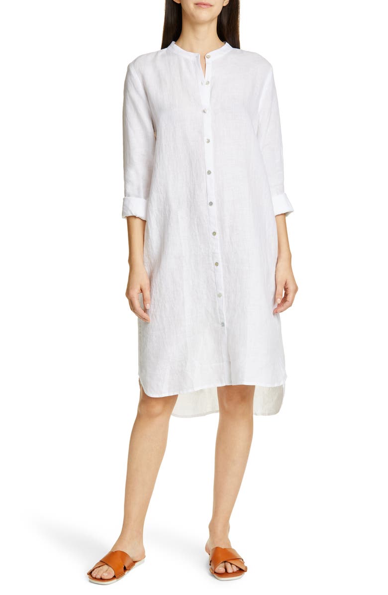 Eileen Fisher Button Down Organic Linen Shirtdress, Main, color, 