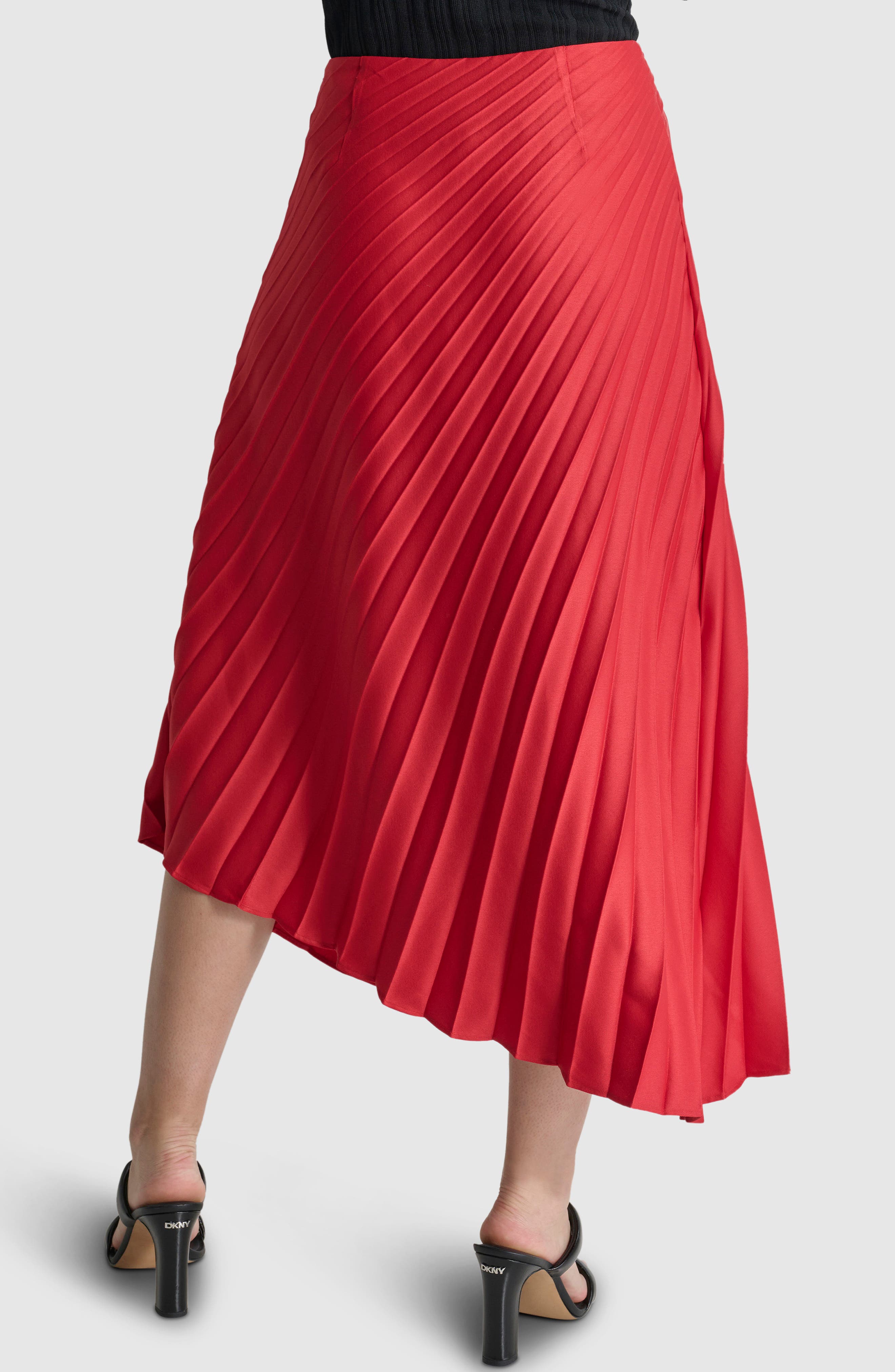 Asymmetric Hem Pleated Satin Skirt - image 2