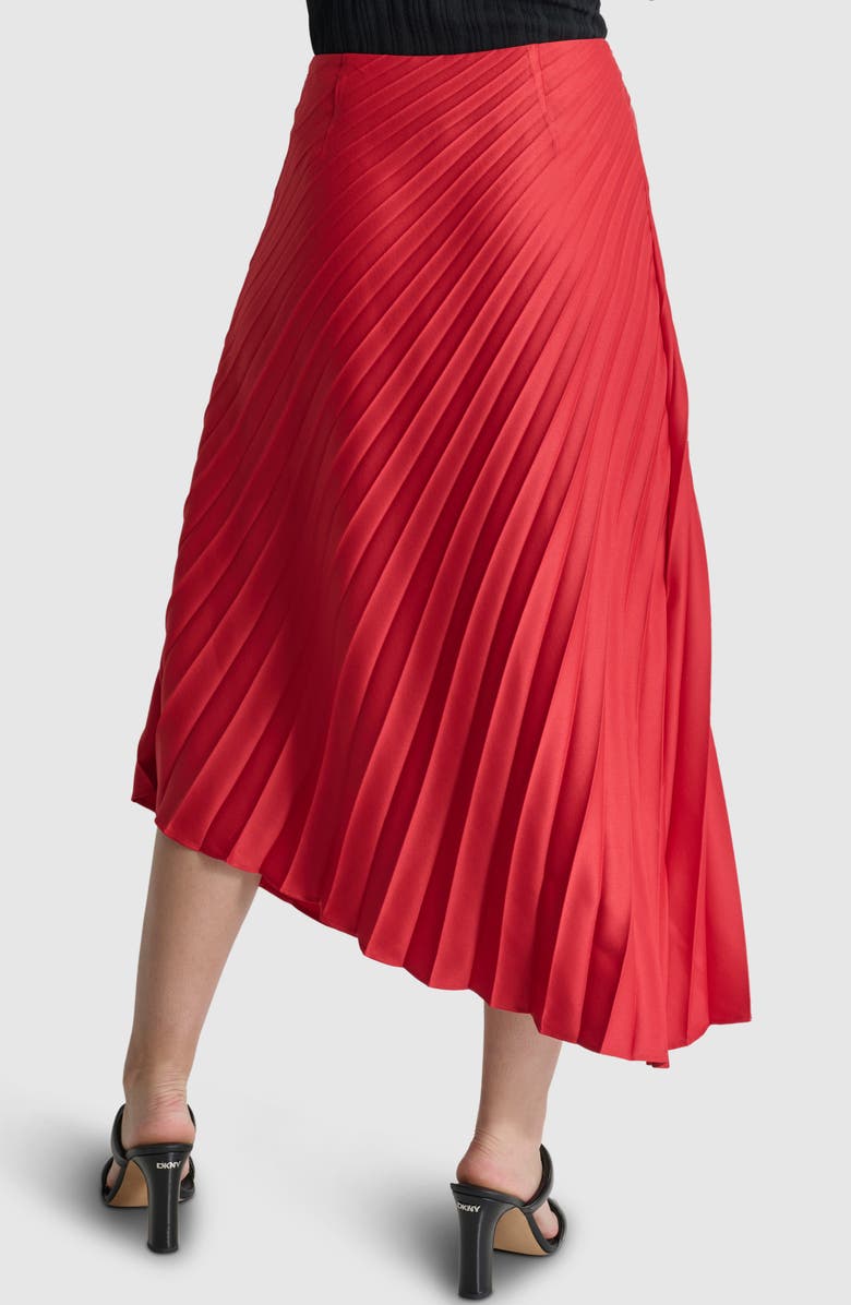 DKNY Asymmetric Hem Pleated Satin Skirt, Alternate, color, Red Light