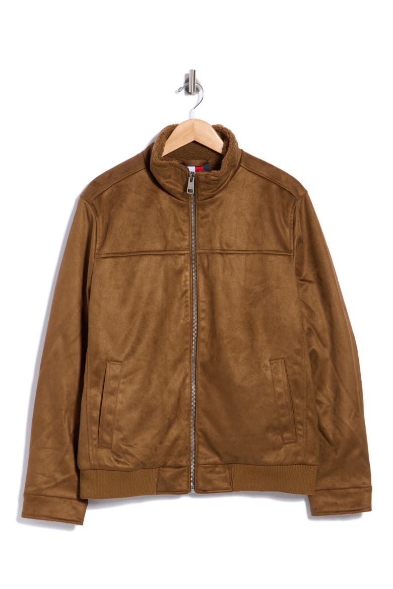 Faux Suede Stand Collar Jacket, Main, color, WHISKEY