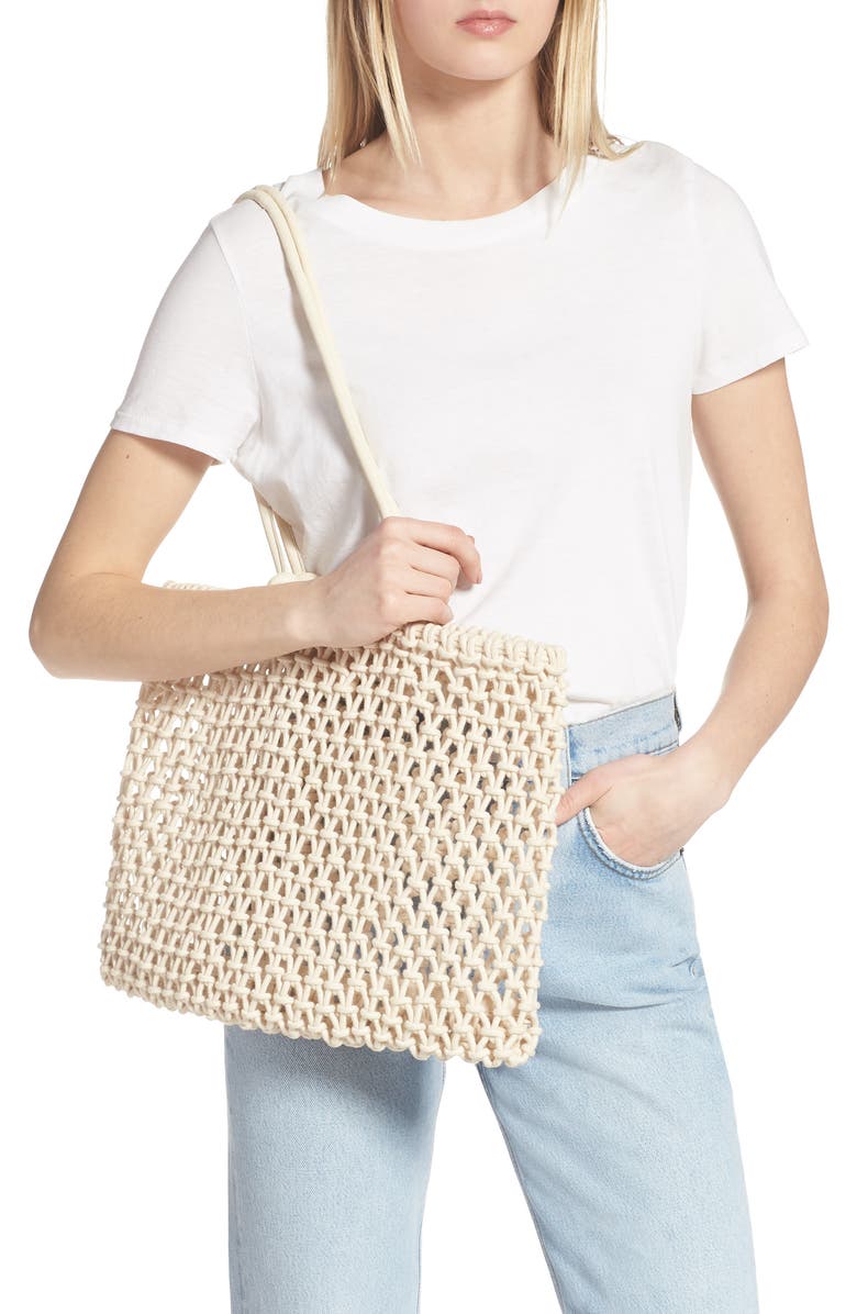 Clare V. Sandy Woven Market Tote, Alternate, color, Natural