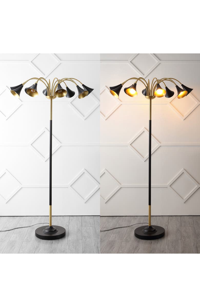JONATHAN Y Vivian 61" 10-Light Mid-Century Modern Iron Medusa Multi Head LED Floor Lamp, Alternate, color, Brass Gold/Black