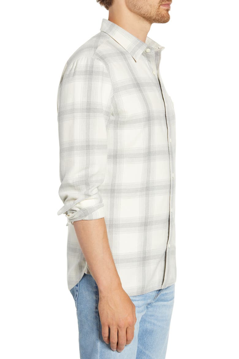 Trim Fit Plaid Twill Button-Up Utility Shirt, Alternate, color, WHITE GREY HEATHER PLAID