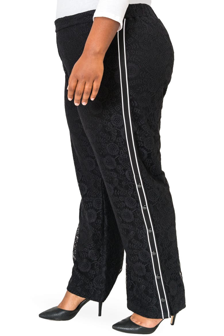 Cornella High Rise Lace Knit Track Pants, Alternate, color, BLACK