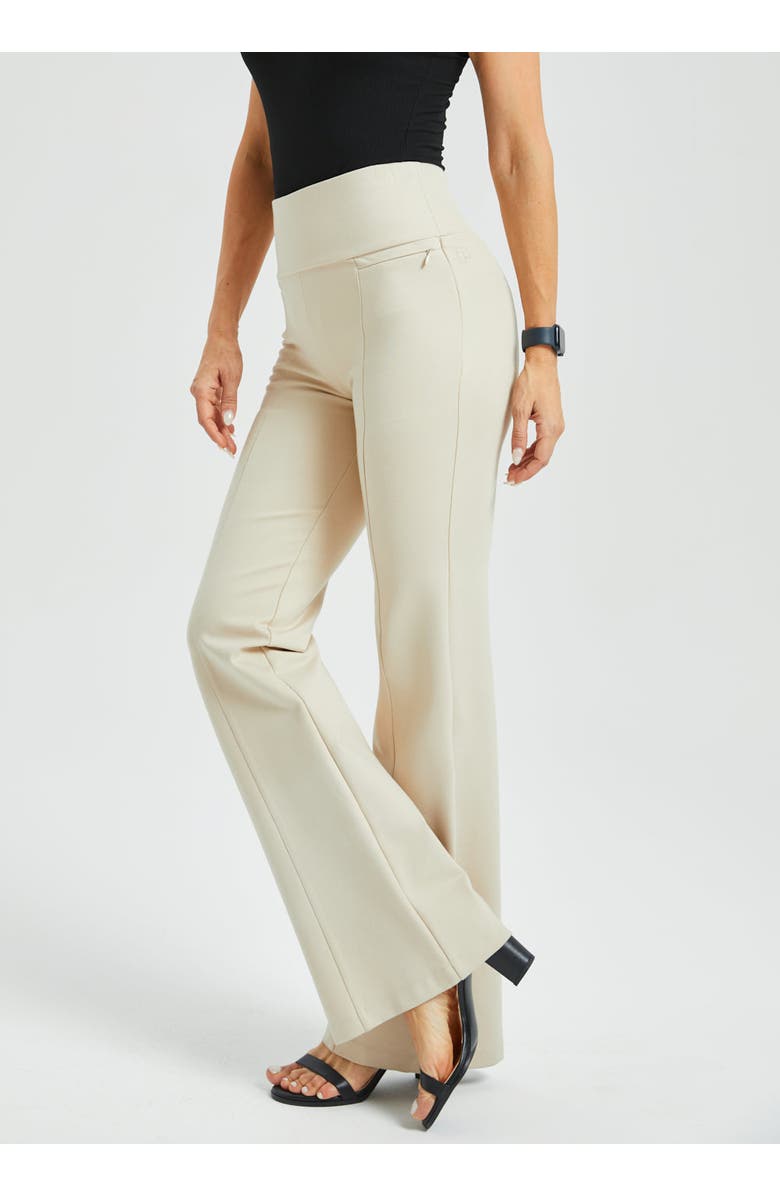 Betabrand Power Down DPYP Dress Pant Yoga Pants Flare Leg, Main, color, Stone