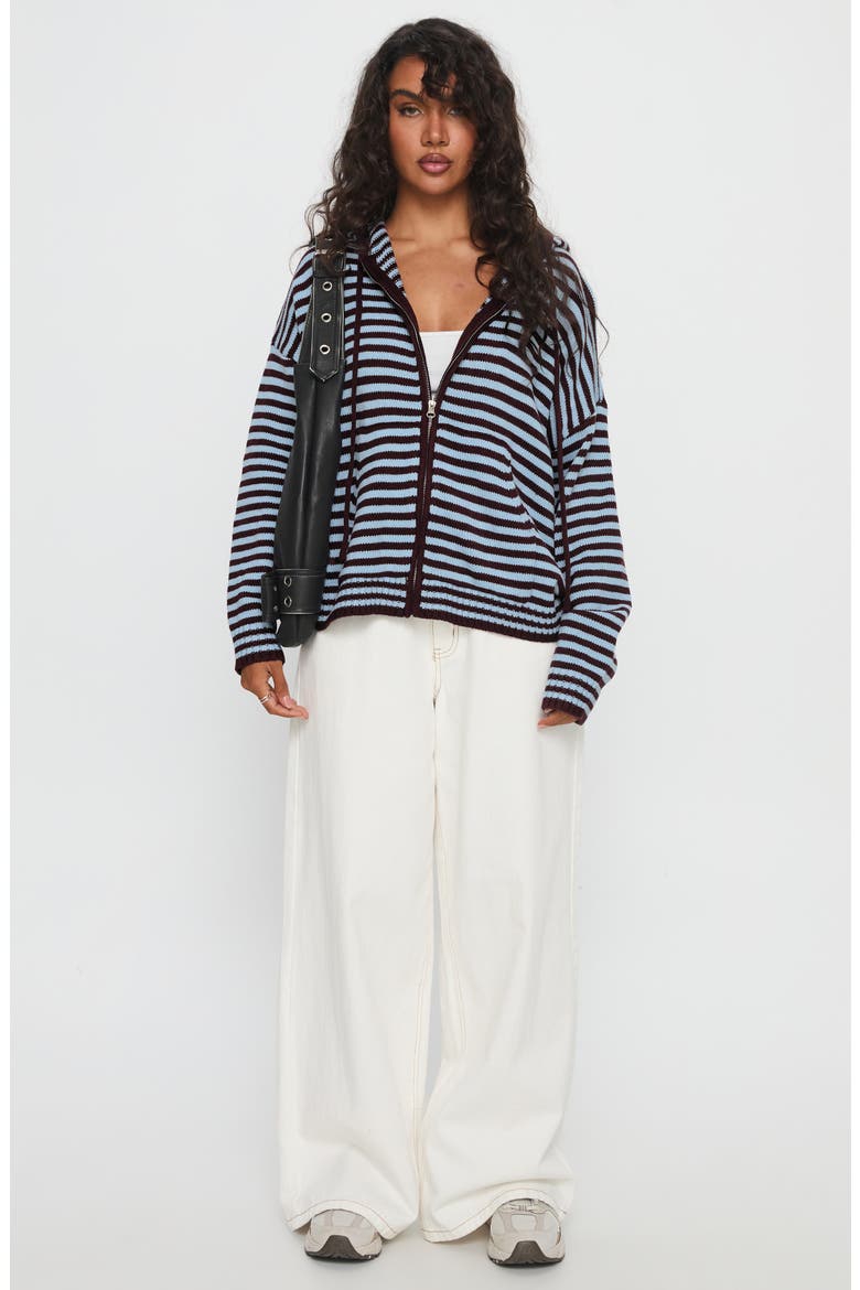 Brienna Oversize Stripe Zip Hoodie, Alternate, color, RED STRIPE