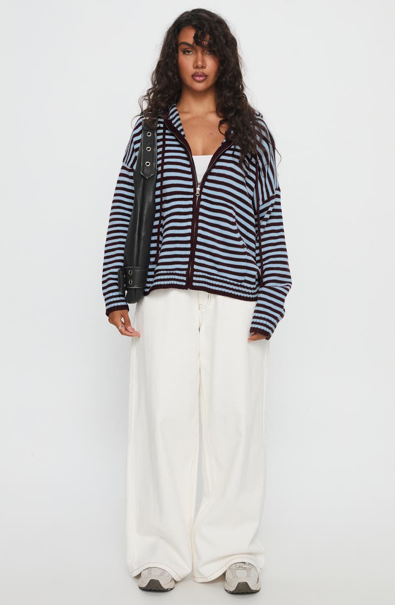 Princess Polly Brienna Oversize Stripe Zip Hoodie, Alternate, color, Red Stripe