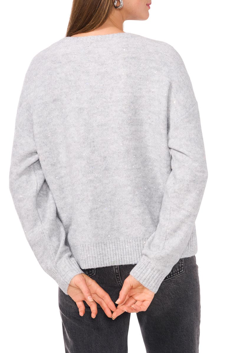 Vince Camuto Sequin Detail V-Neck Sweater, Alternate, color, Vapor