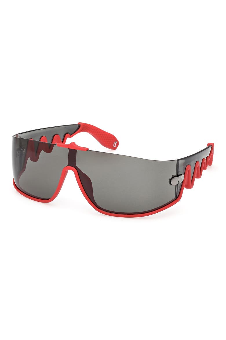 141mm Loubishark Square Shield Sunglasses, Alternate, color, RED FRAME WITH ZEISS LENS IN SMOKE GREY