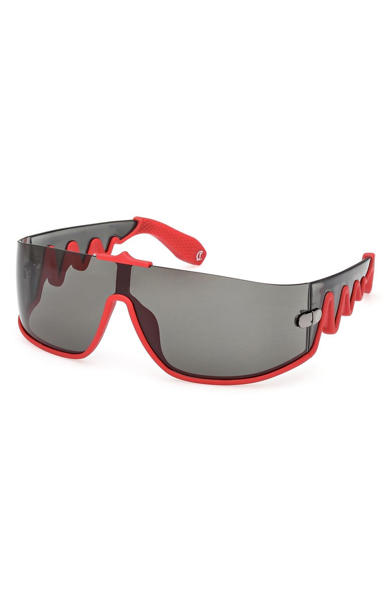 Christian Louboutin 141mm Loubishark Square Shield Sunglasses, Alternate, color, Red/ Smoke Grey