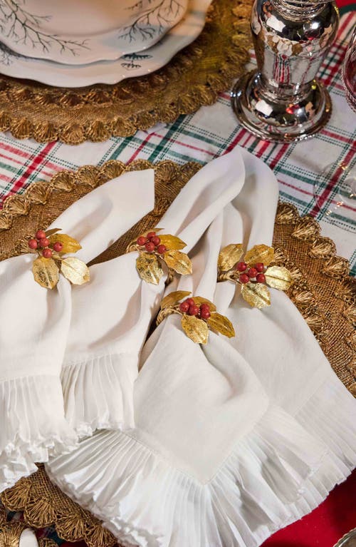 Juliska Forest Walk Holly Berries Set Of 4 Napkin Rings In Gold