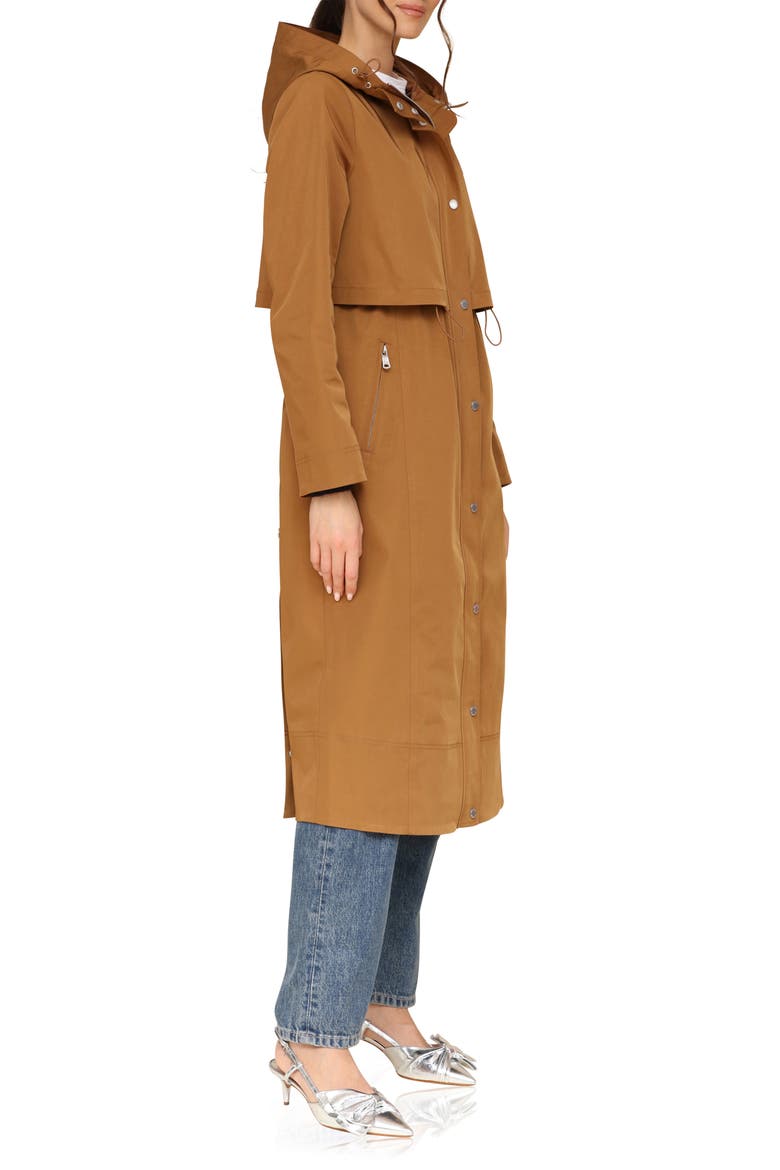 Water Resistant Twill Hooded Longline Coat, Alternate, color, COCO