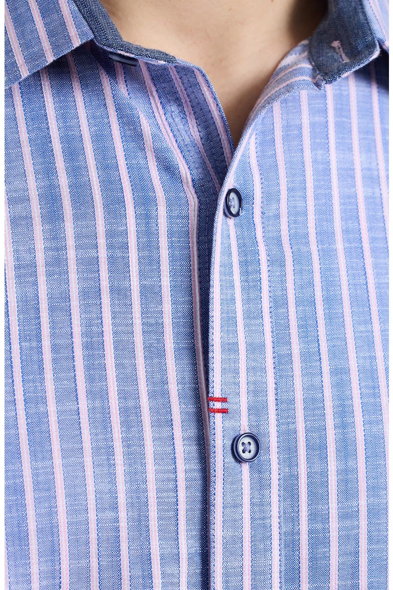 Fardella Stripe cotton button up, Alternate, color, INDIGO