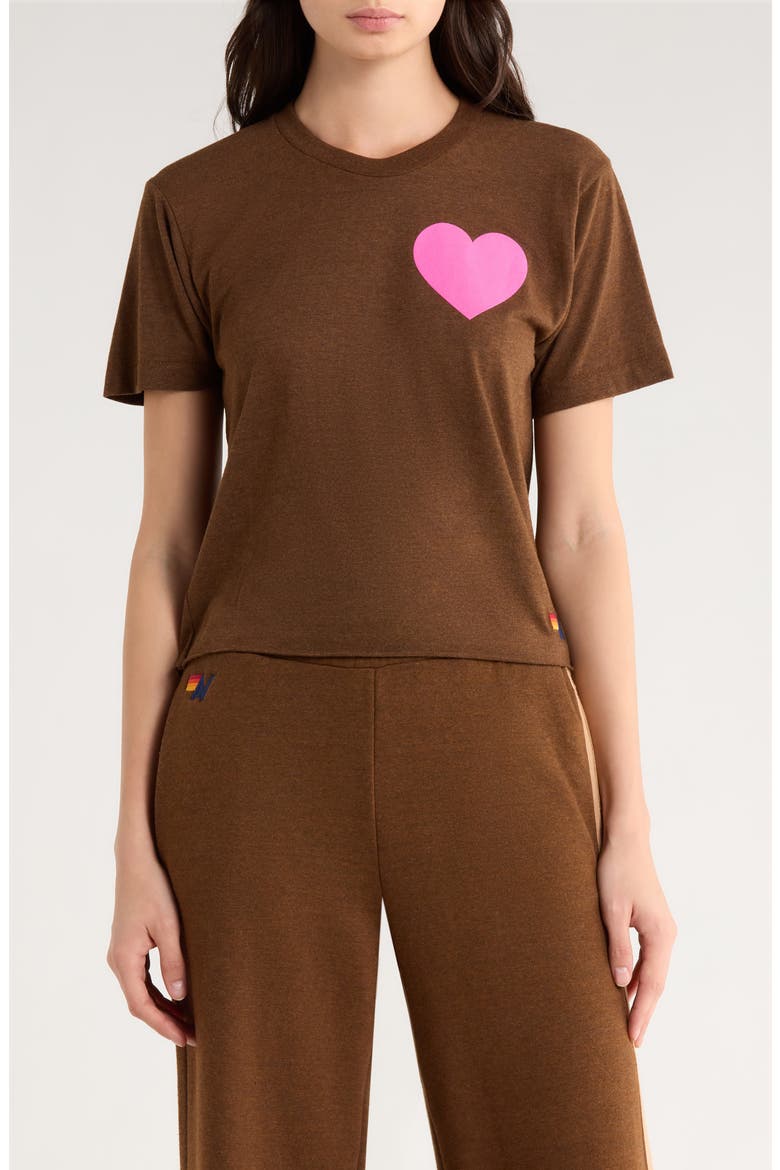 Heart Boyfriend T-Shirt, Main, color, CHOCOLATE/ NEON PINK