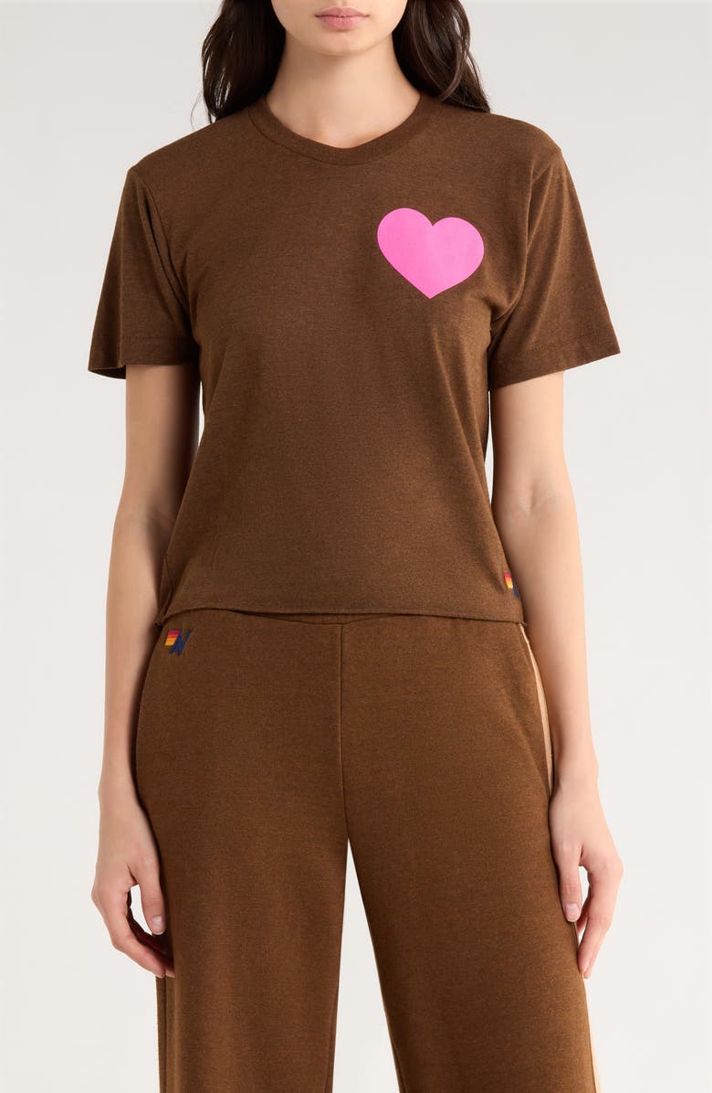 Aviator Nation Heart Boyfriend T-Shirt, Main, color, Chocolate/ Neon Pink