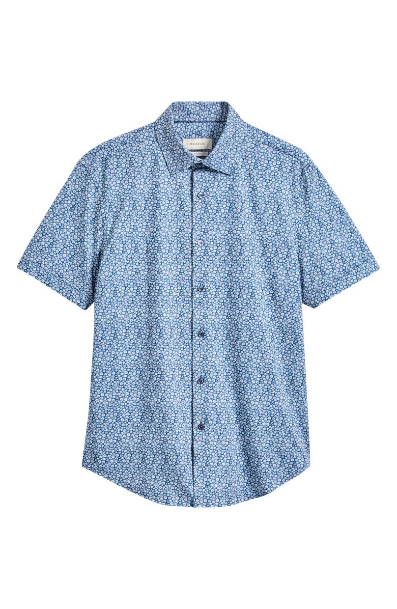 Bugatchi Miles OoohCotton<sup>®</sup> Floral Print Short Sleeve Button-Up Shirt, Main, color, Navy
