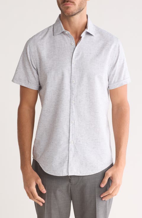Mélange Short Sleeve Button-Up Shirt