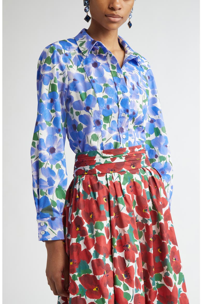 Floral Stretch Cotton Button-Up Shirt, Alternate, color, DELPHINIUM MULTI