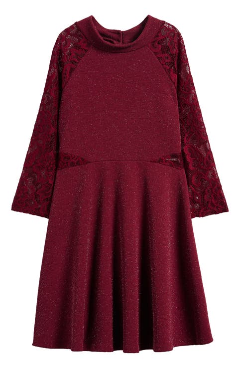 Kids' Lacy Long Sleeve Skater Dress (Big Kid)