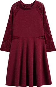 Ava & Yelly Kids' Lacy Long Sleeve Skater Dress