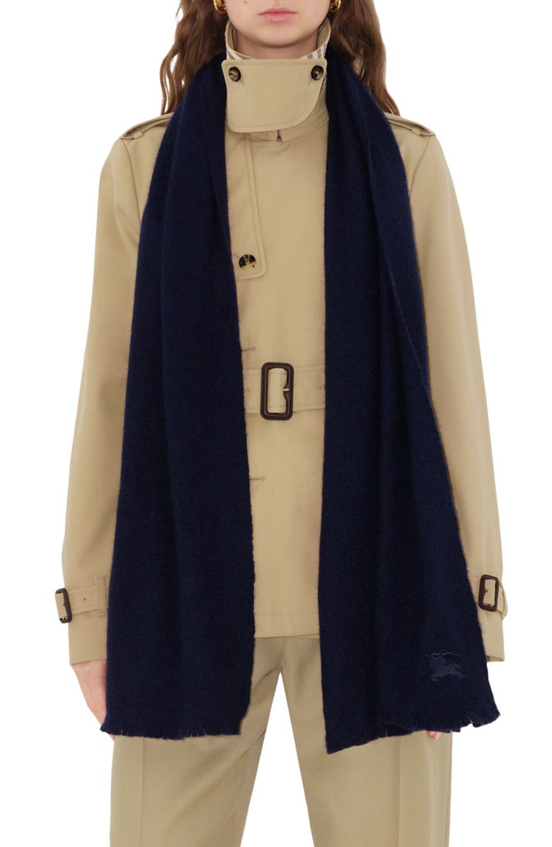 Burberry Equestrian Knight Design Cashmere Fringe Scarf, Alternate, color, Midnight