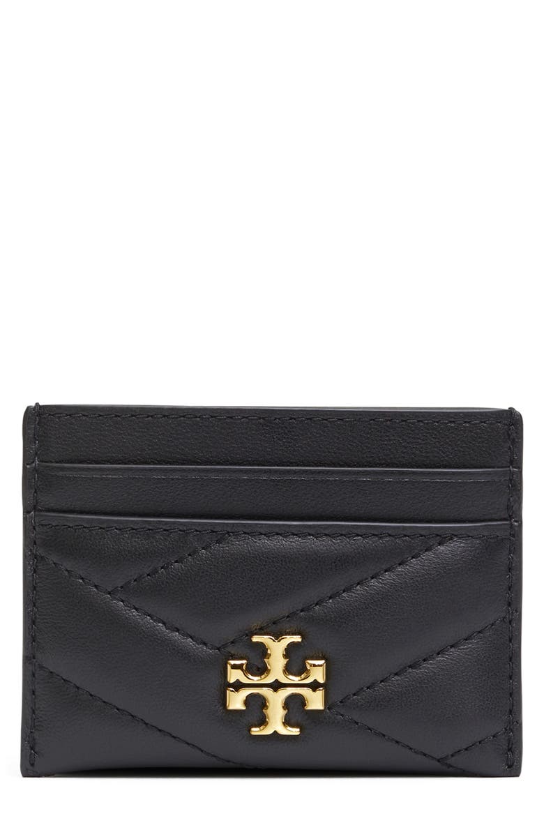 Kira Chevron Leather Card Case, Main, color, BLACK