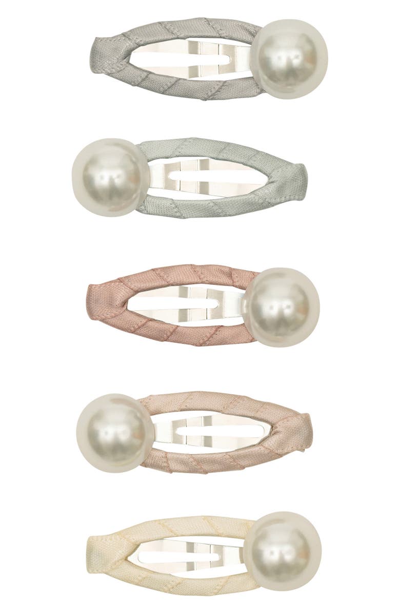 Mimi & Lula 4-Pack Faux Pearl Satin Hair Clips, Main, color, Light/ Pastel Pink