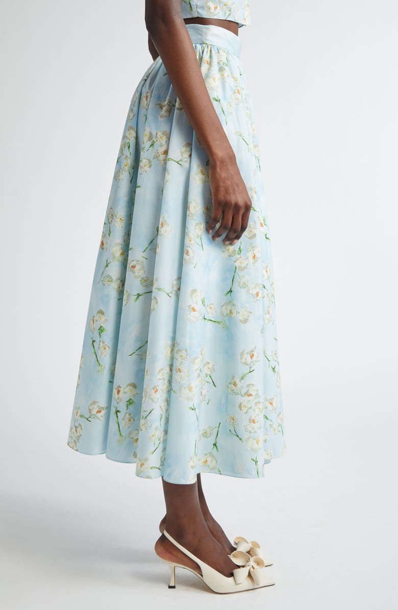 Emilia Wickstead Evelyna Floral Cotton Poplin Midi Skirt, Alternate, color, Little Lillies On Blue