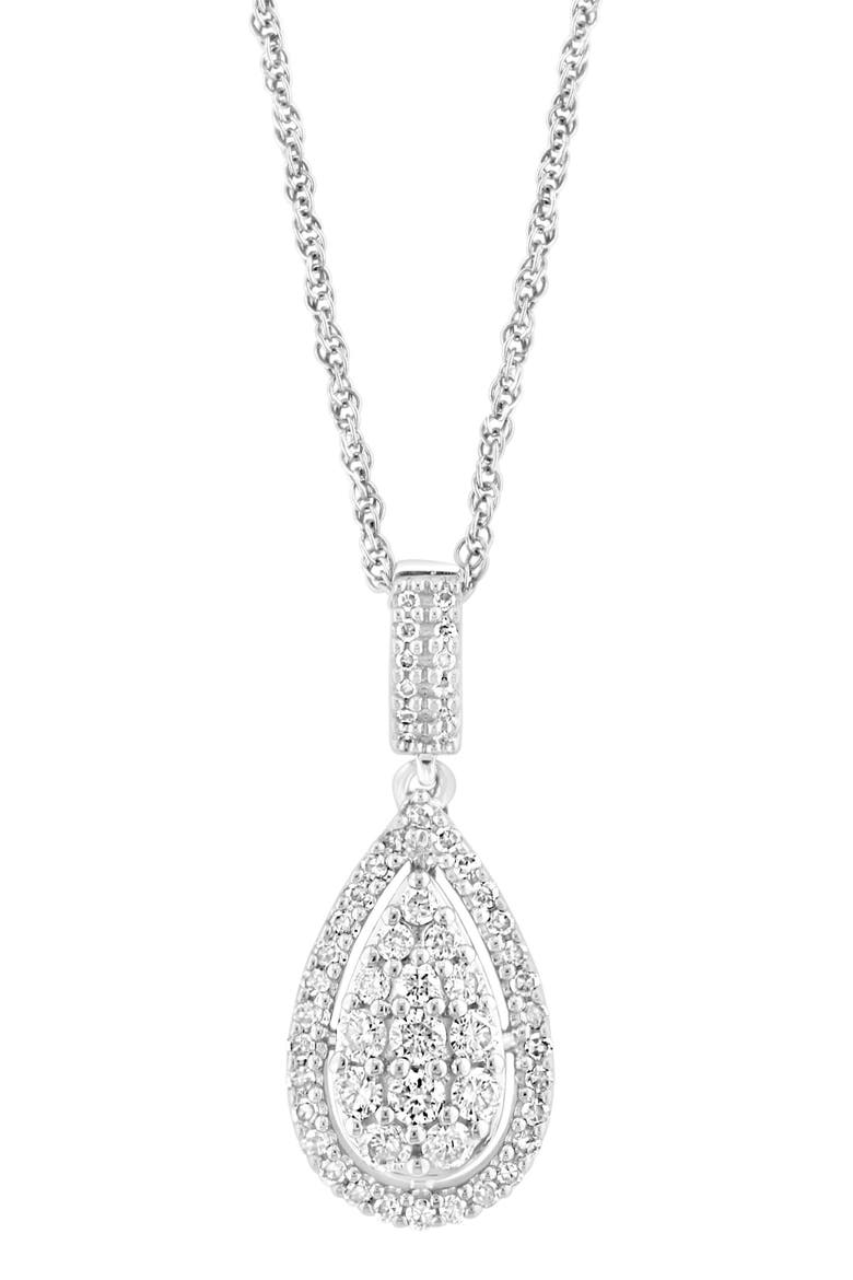 Sterling Silver Pavé Diamond Teardrop Pendant Necklace, Alternate, color, SILVER