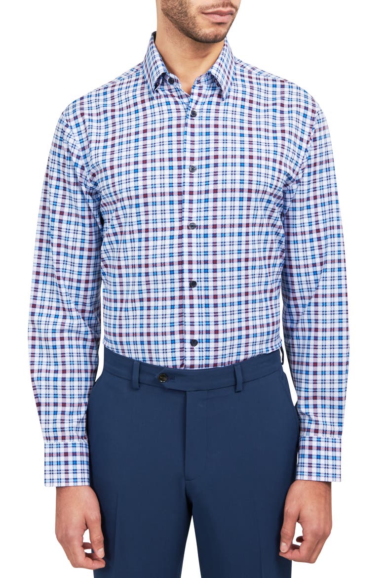 Check Performance Dress Shirt, Main, color, BLUE/ RED