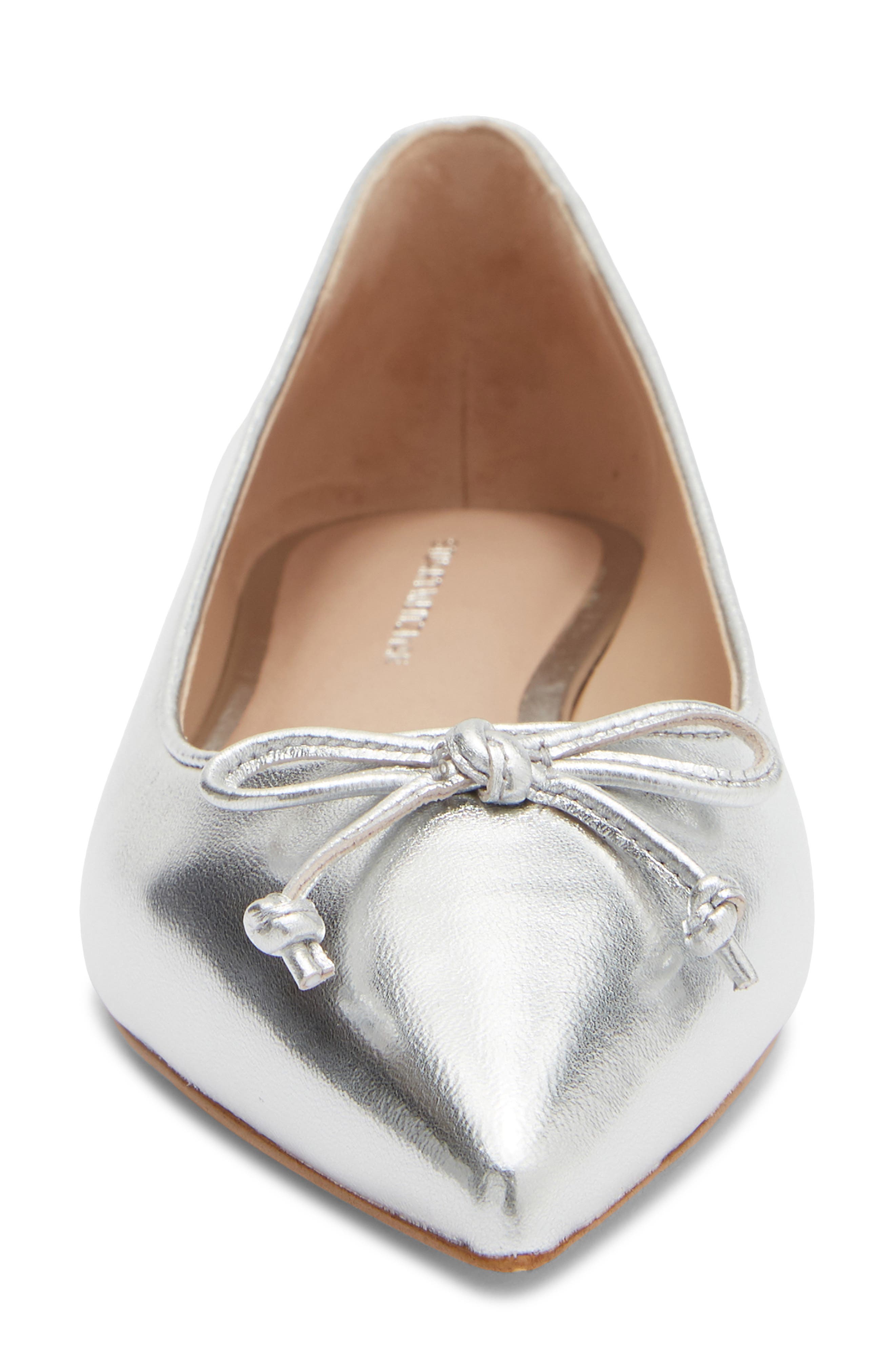 Stuart Weitzman Gabby Bow Flat, Alternate, color, Silver
