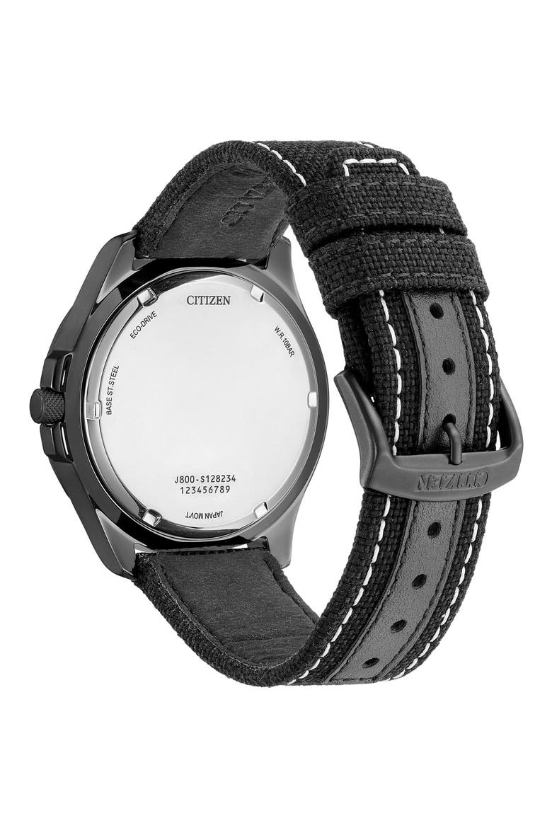Eco-Drive Nylon Strap Watch, 44mm, Alternate, color, BLACK