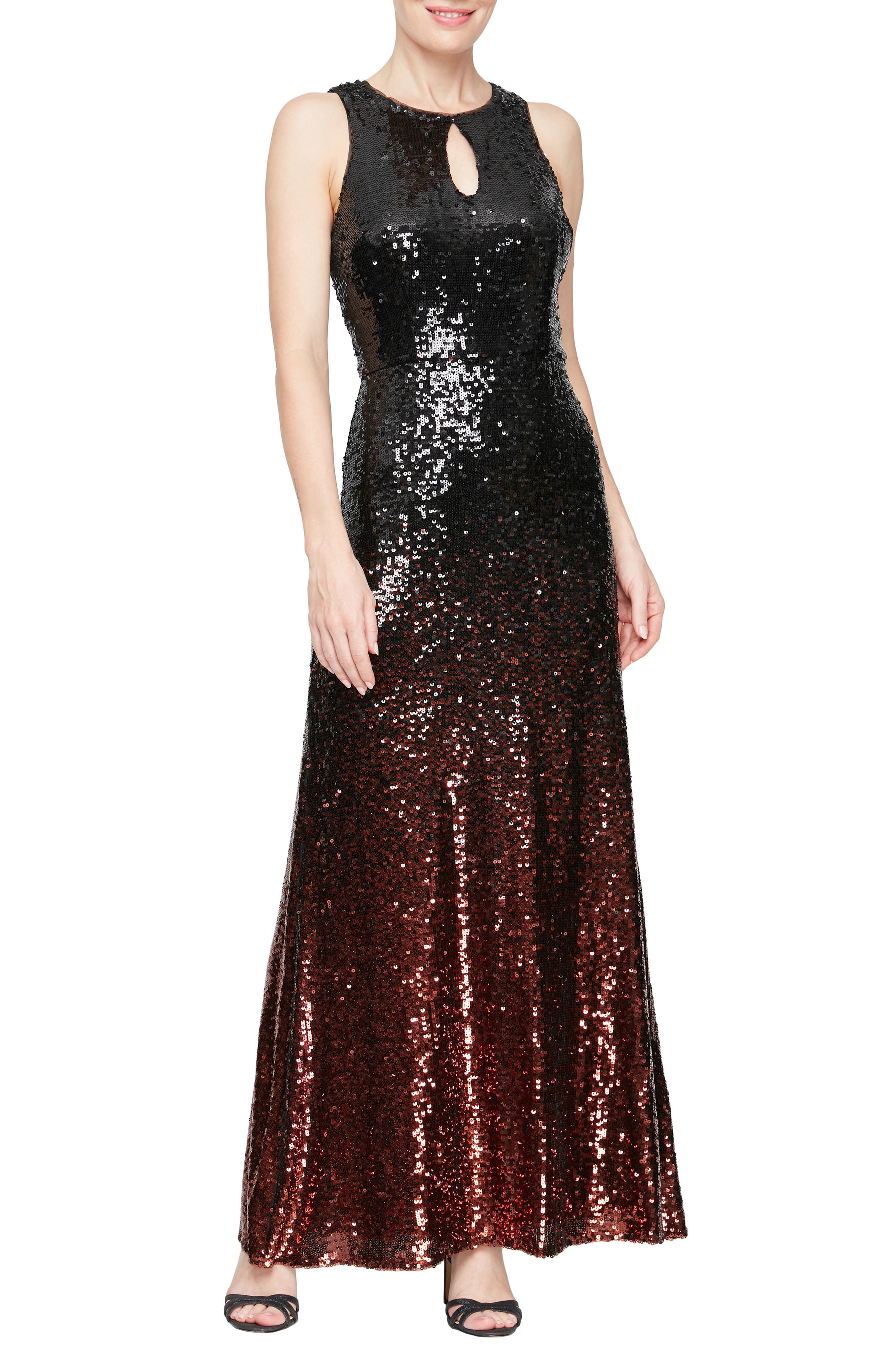 Alex Evenings Ombré Sequin Trumpet Gown in Black/Copper 