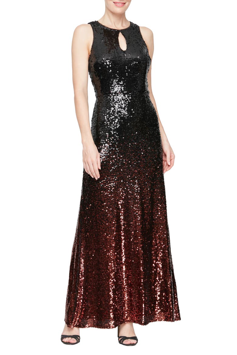 Ombré Sequin Trumpet Gown, Main, color, BLACK/ COPPER