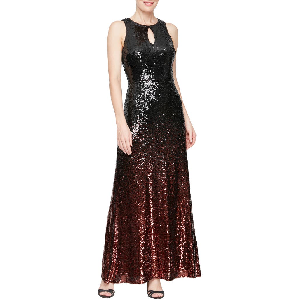 Alex Evenings Ombré Sequin Trumpet Gown in Black/Copper