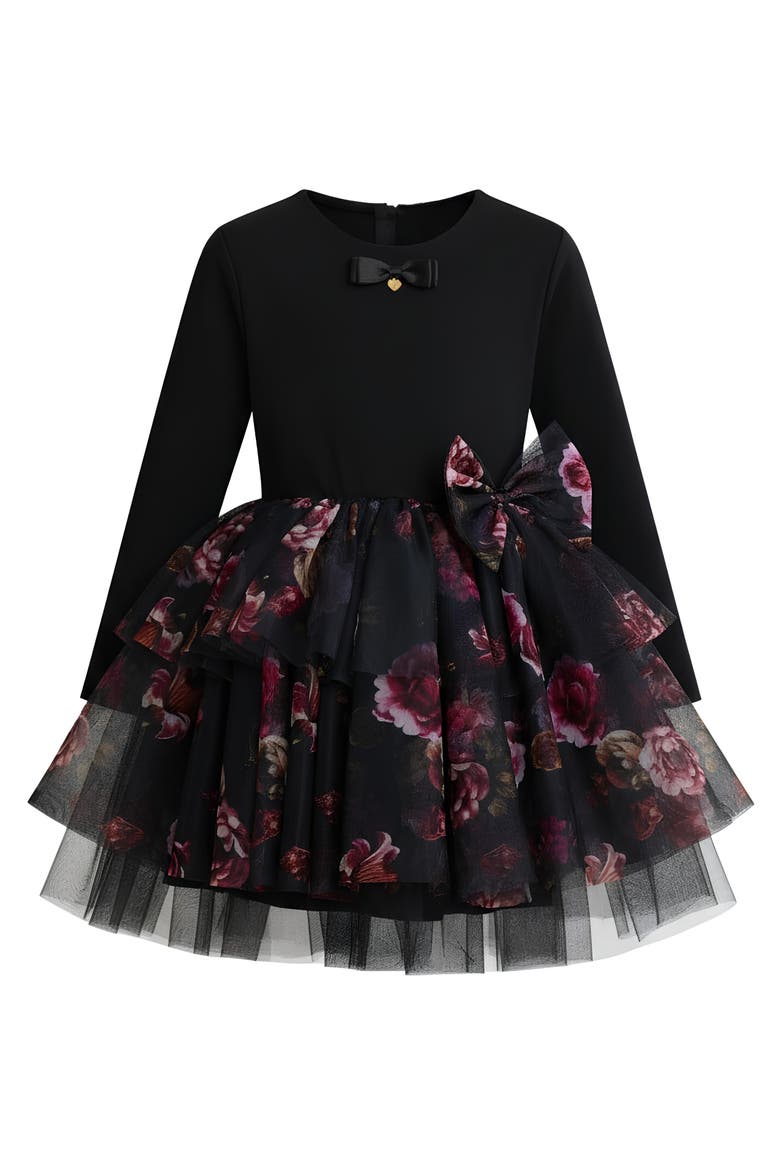 Midnight Bloom Tiered Tulle Dress, Main, color, Black