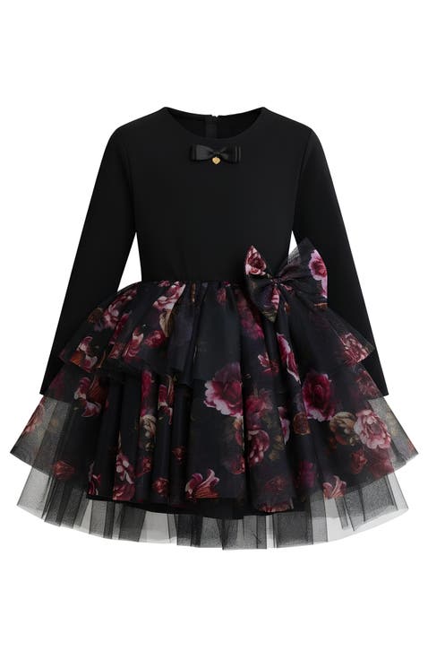 Midnight Bloom Tiered Tulle Dress