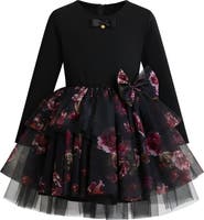 Mia Belle Girls Midnight Bloom Tiered Tulle Dress