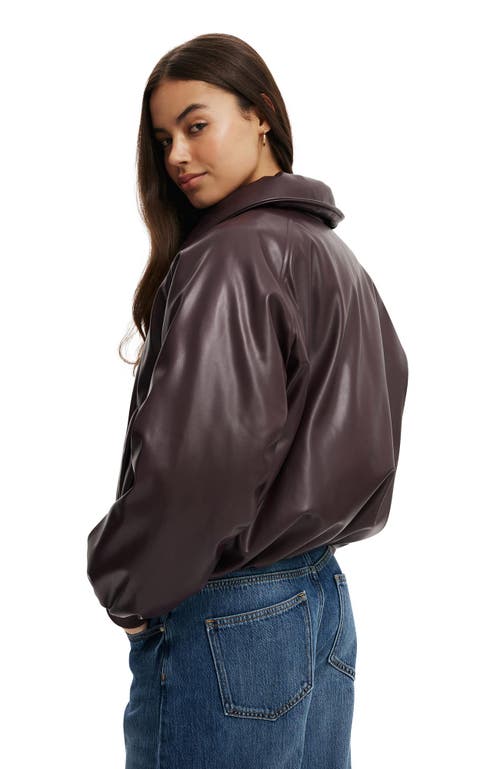 Cotton On Faux Leather Puff Bomber In Brown
