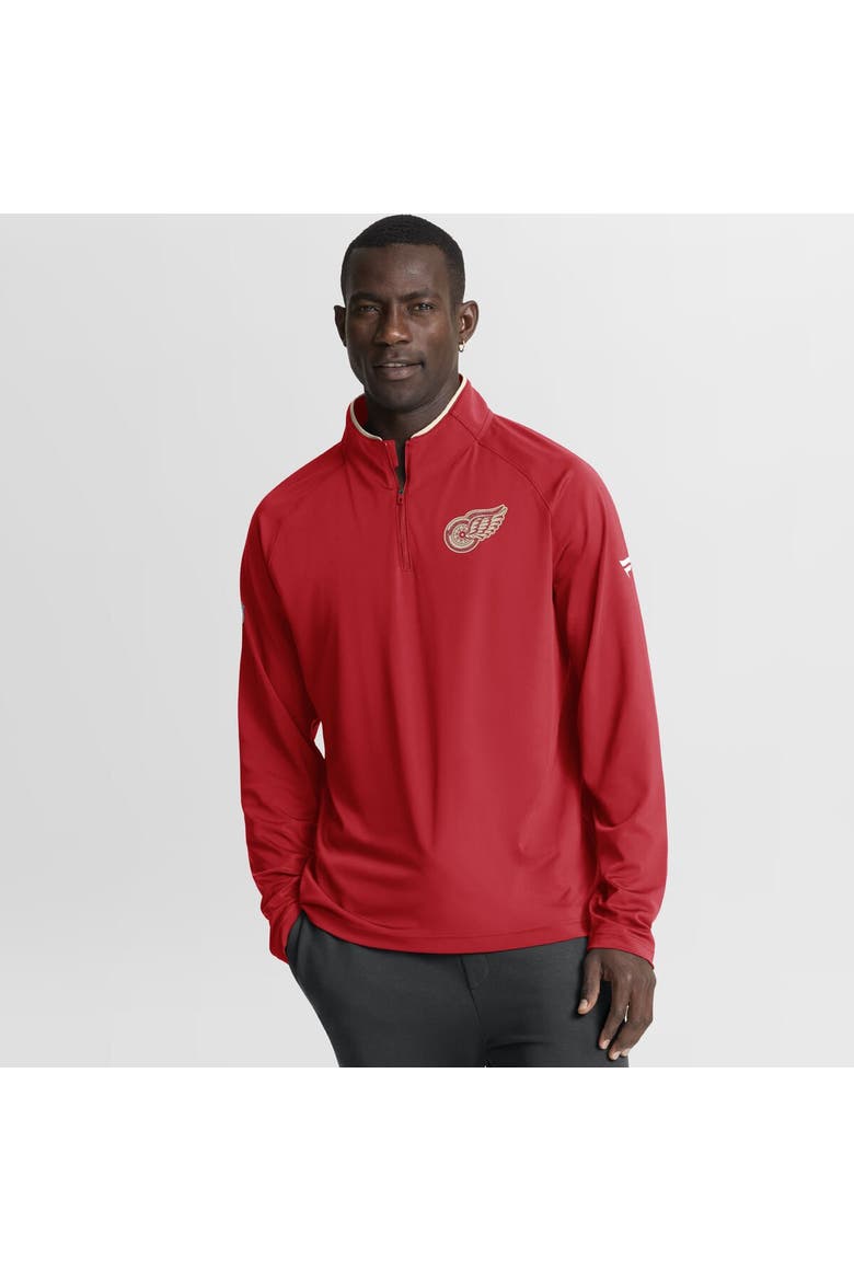 Men's Fanatics Red Detroit Red Wings Authentic Pro Rink Training Centennial Raglan Quarter-Zip Pullover, Main, color, Red