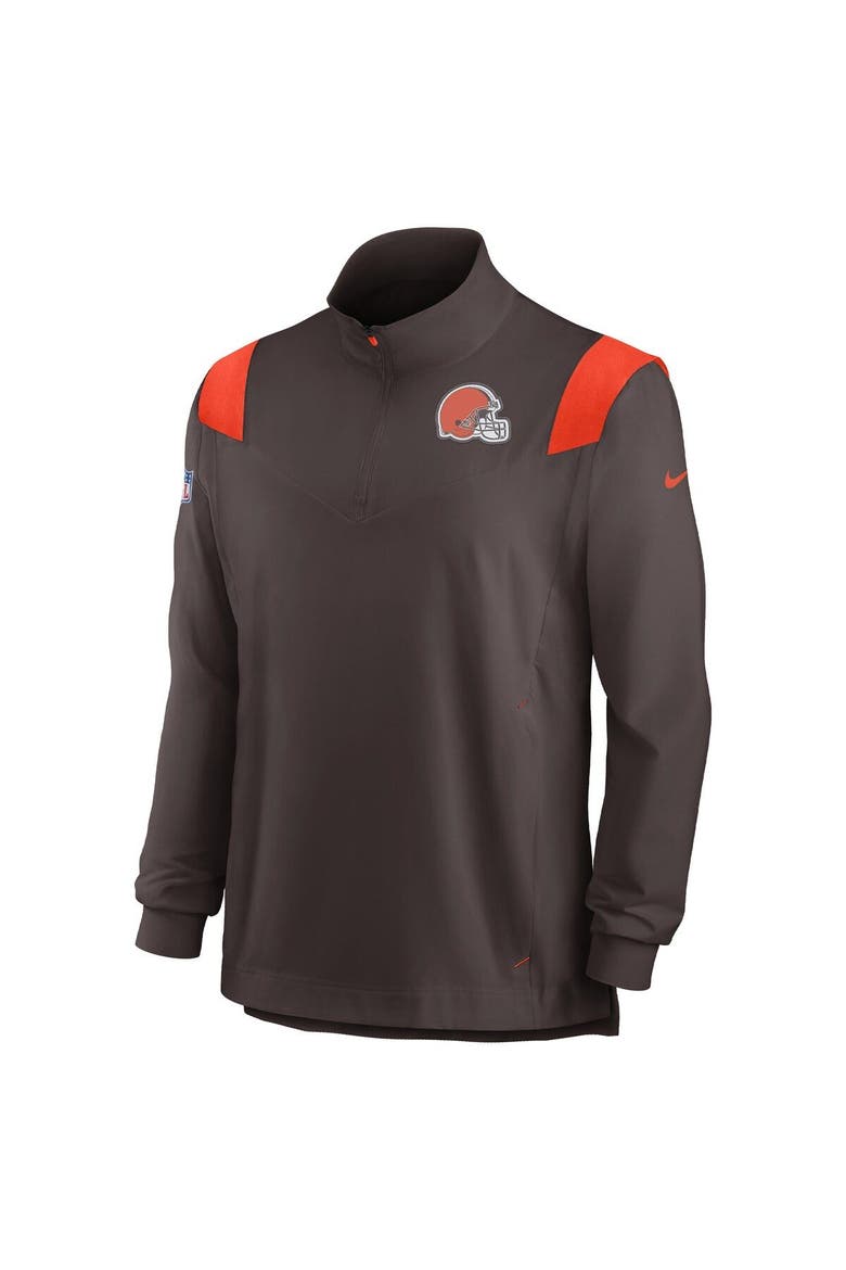 Men's Nike Brown Cleveland Browns Sideline Coach Chevron Lockup Quarter-Zip Long Sleeve Top, Alternate, color, Brown