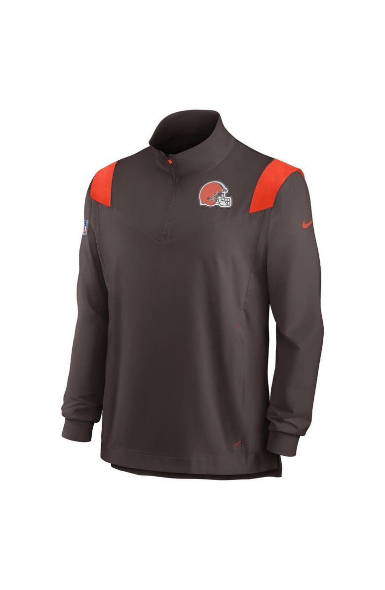 Nike Men's Nike Brown Cleveland Browns Sideline Coach Chevron Lockup Quarter-Zip Long Sleeve Top, Alternate, color, Brown