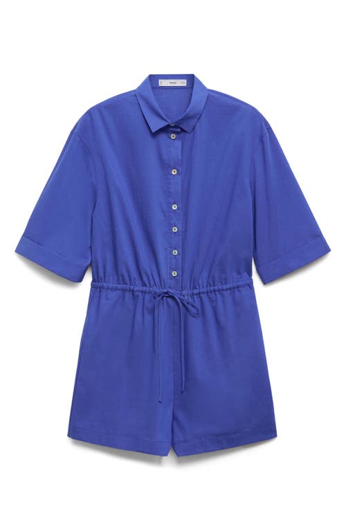 Mango Tie Waist Romper In Blue
