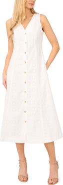 CeCe Sleeveless Cotton Eyelet Midi Dress