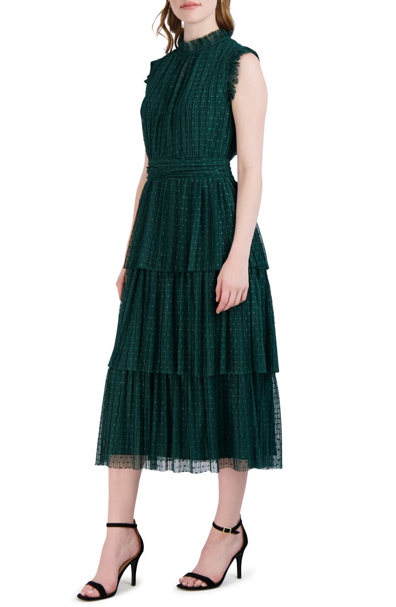 Julia Jordan Sleeveless Tiered Mesh Midi Dress, Alternate, color, 