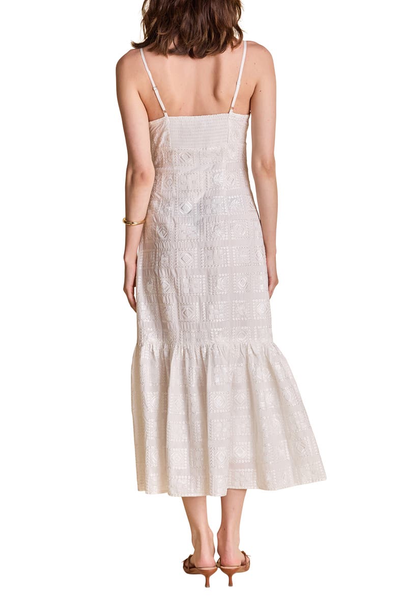 Embroidered Sequin Sleeveless Ruffle Hem Maxi Dress, Alternate, color, WHITE