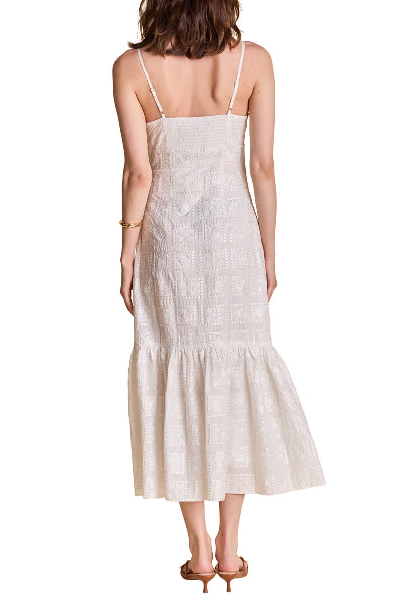 Endless Rose Embroidered Sequin Sleeveless Ruffle Hem Maxi Dress, Alternate, color, White