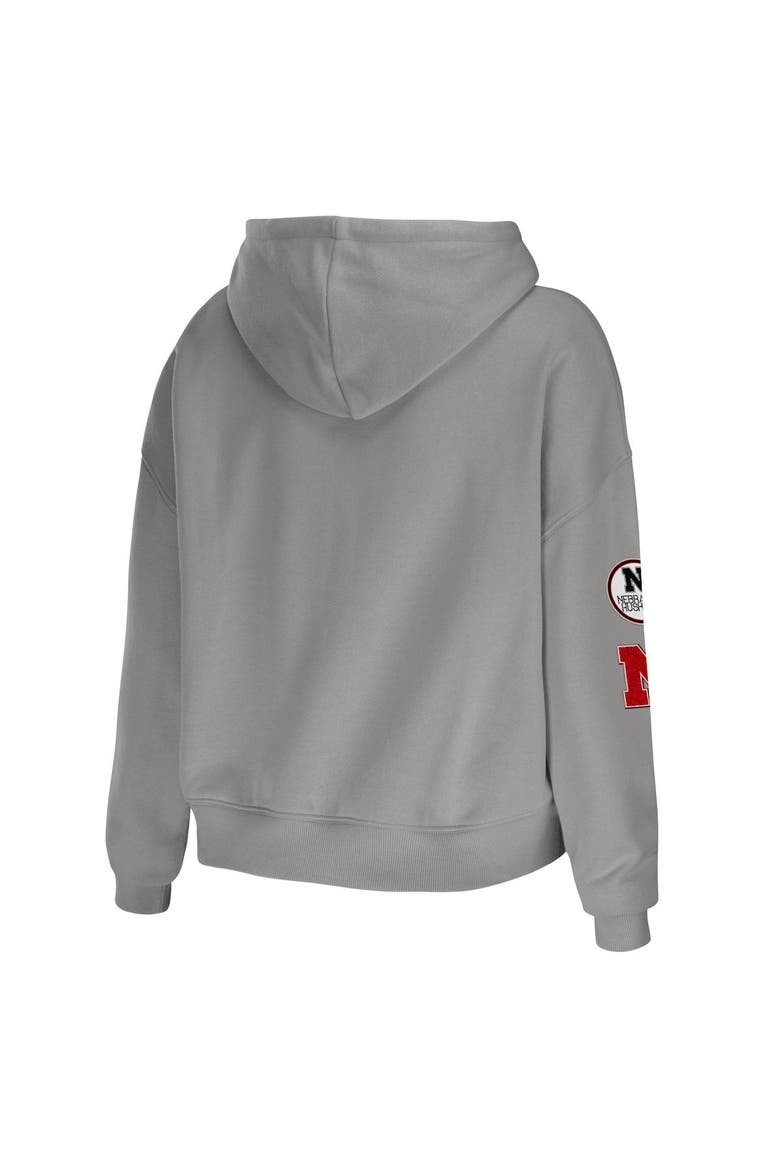 Women's WEAR by Erin Andrews Gray Nebraska Huskers Mixed Media Cropped Pullover Hoodie, Alternate, color, Gray